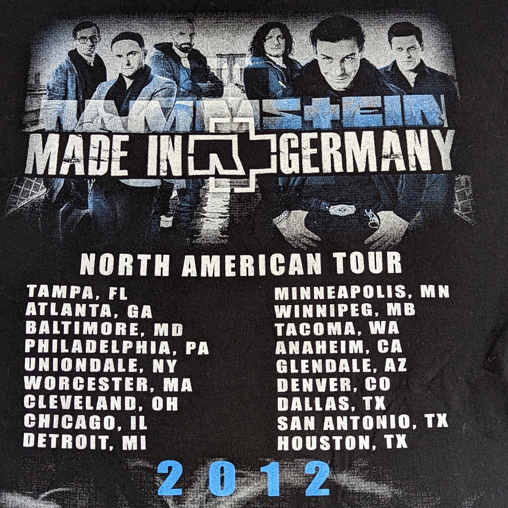 Rammstein 2012 MADE IN Germany North American Concert Tee - Tour Cities …